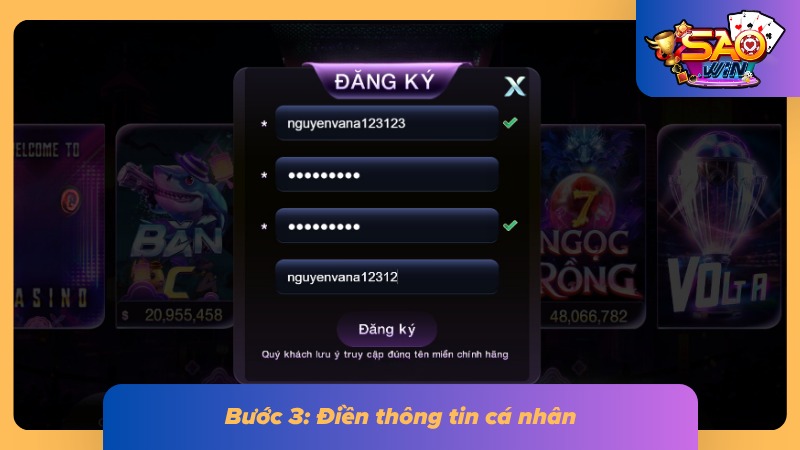 Đăng Ký Saowin - Hướng Dẫn Cách Tạo Tài Khoản Dễ Nhất 4 Điền thông tin cá nhân để cực chuẩn để xác minh danh tính